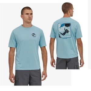 Patagonia Capilene Cool Light Blue Short Sleeve Tee size L Defend Our Oceans